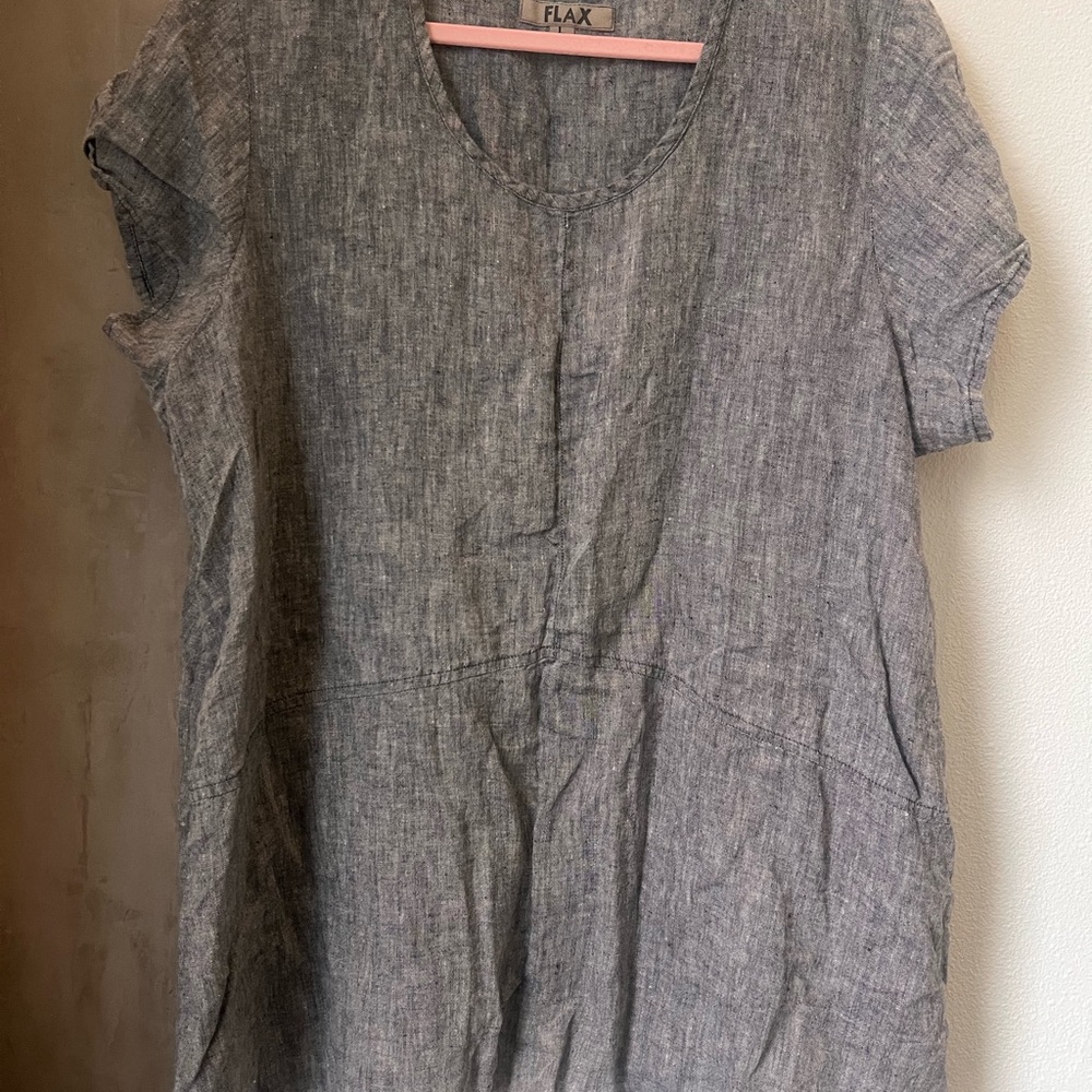 Flax Gray Linen Short-Sleeve Scoop Neck Tunic